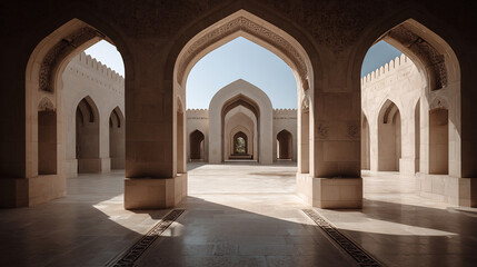 Obraz premium Ancient mosque courtyard with arched doorways