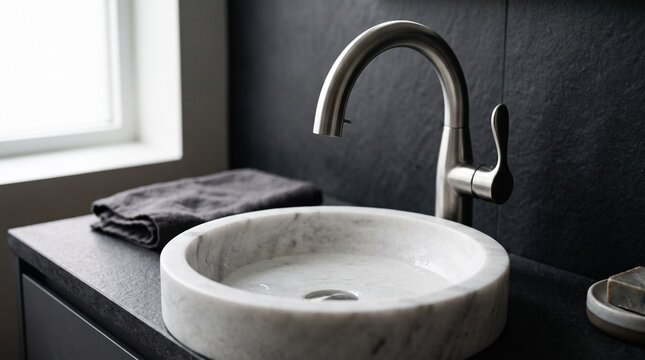 Modern Bathroom Sink with Marble Basin and Faucet