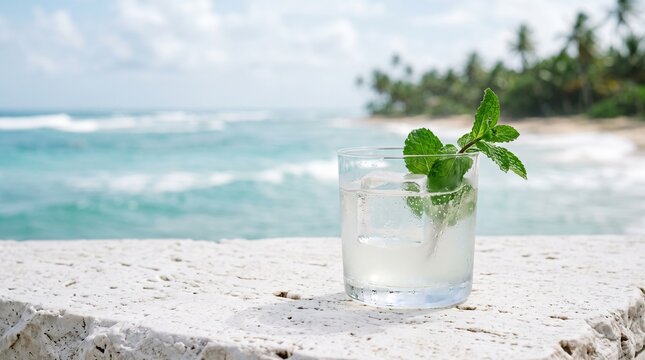 Refreshing Mojito Cocktail on Tropical Beach
