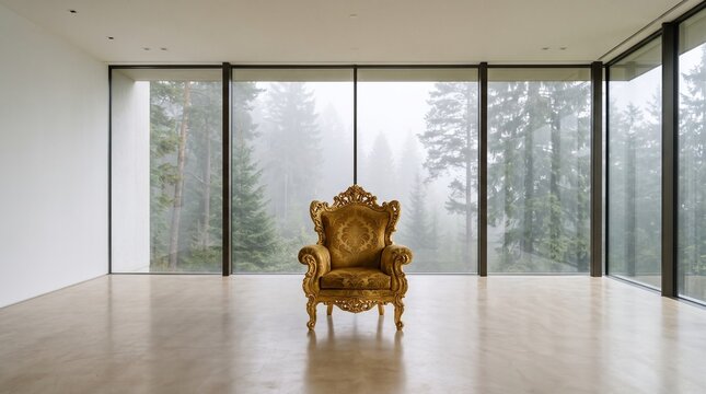 Ornate Gold Armchair in Modern Minimalist Space