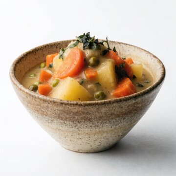 creamy vegetable stew in a rustic ceramic bowl 