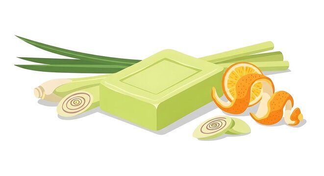 Natural soap logo with lemongrass and orange illustration