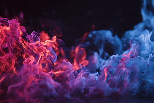 Abstract Swirling Smoke and Fire in Contrasting Red and Blue Hues.