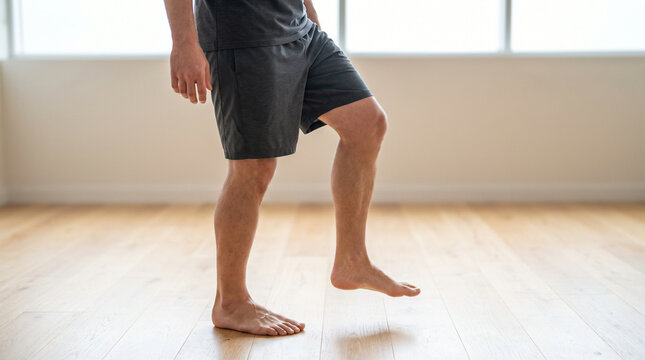 Man Receiving Physiotherapy During Rehabilitation Balance Exercise at Home
