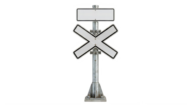 Railroad crossing sign with crossbuck warning symbol isolated on transparent background, illustration