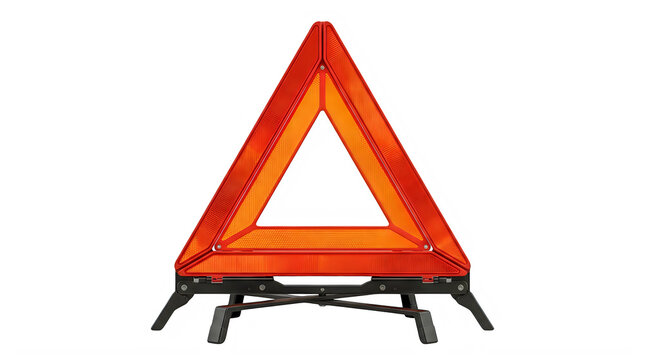 Red emergency warning triangle for car breakdown isolated on transparent background, illustration
