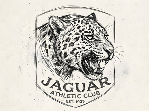 Vintage style hand drawn illustration of a fierce jaguar head for an athletic club emblem.