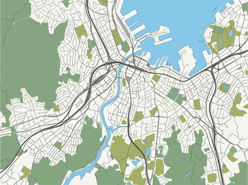 Minimalist Vector City Map with Harbor and River Layout