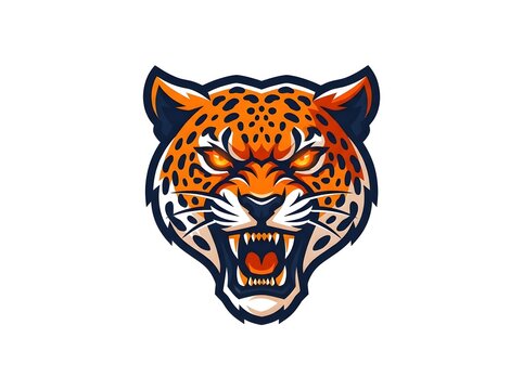 Aggressive jaguar leopard head mascot logo design for sports team emblem.
