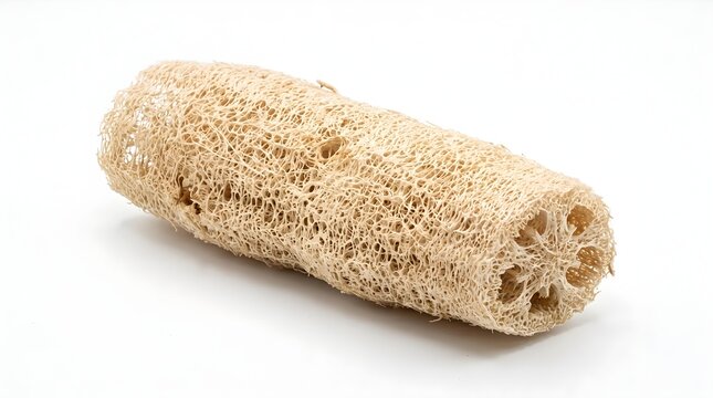 Natural loofah sponge isolated on white background, dried fibrous craft