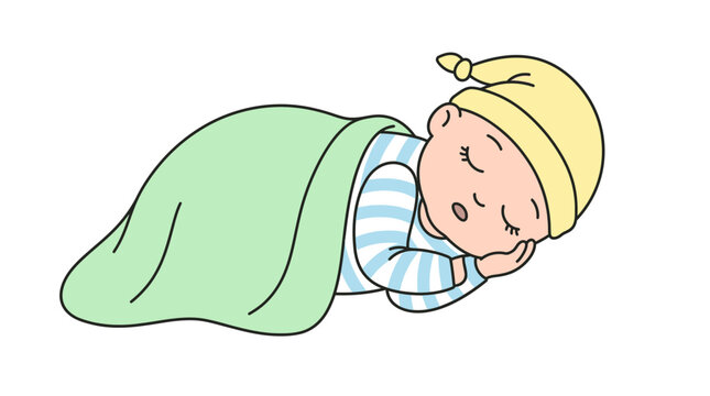Sleeping baby illustration with blanket and cap colorful vector graphic