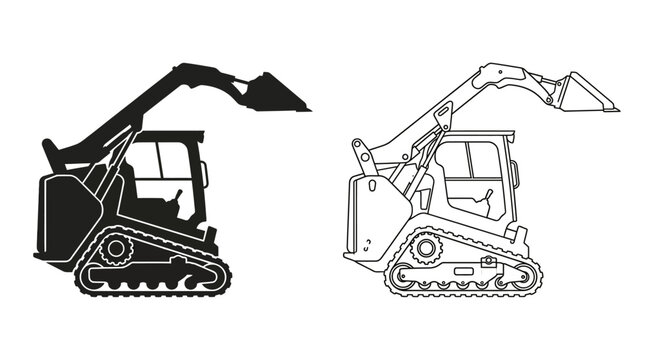 Skid Steer Loader Outline Black And White Vector Illustration