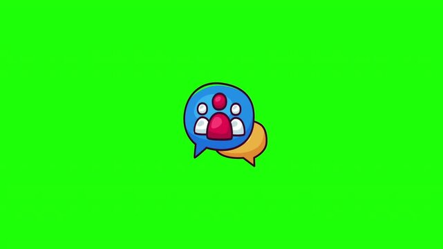 Animated group chat people doodle icon, hand-drawn flat vector line art with wiggle effect, looping motion graphic for team communication design