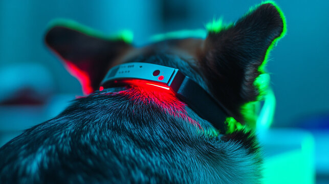 Dog wears glowing smart collar