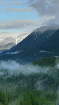 Aerial view of stunning mountain landscape in winter. Taken near Vancouver