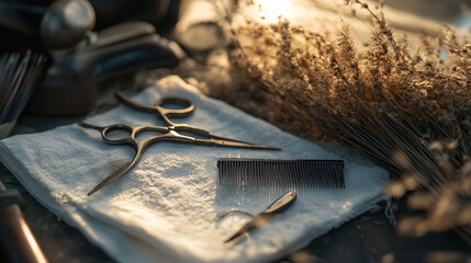 Obraz premium Warm Sunlit Barber Shop Shears