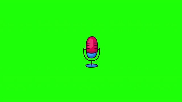Animated microphone doodle icon, hand-drawn flat vector line art with wiggle effect, looping motion graphic for podcast and recording design