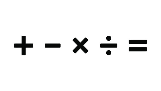 Mathematical symbols plus, minus, multiplication, division and equal sign isolated on white background
