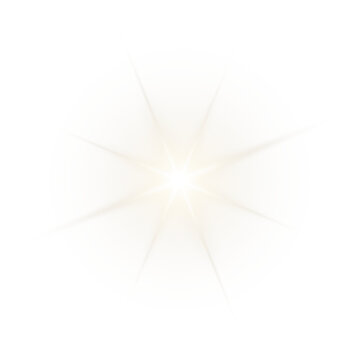 White sparkle light effect isolated on transparent background. Glowing silver white light. Shining star, light spark with rays. Light sparkle bling effect. Light PNG. Flare light, lens flare