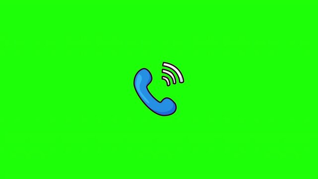 Animated phone handset with sound wave doodle icon, hand-drawn flat vector line art, looping motion graphic for calling and communication design