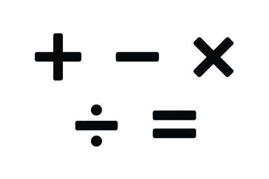 Set of basic mathematical symbols including addition, subtraction, multiplication, division and equality signs
