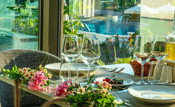 The beautiful view of cosy table ready for fine dining 