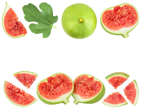 Ripe green fig fruit isolated on white background . Top view with copy space for your text. Flat lay.
