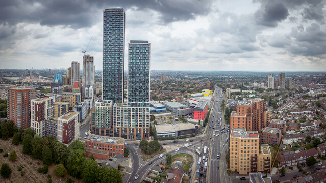 LONDON - Aerial view of North Acton high rise buildings - One West Point towers