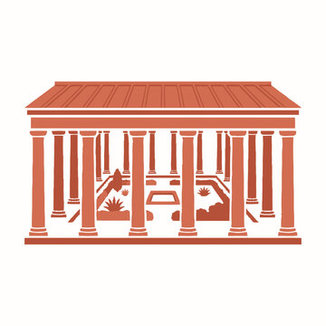 Ancient Roman Peristyle Garden Courtyard with Columns and Fountain