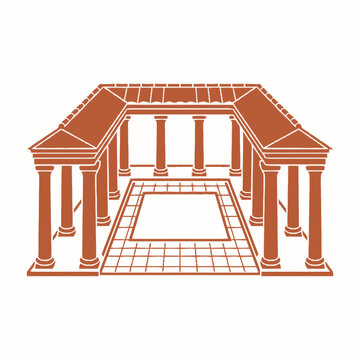 Ancient Greek Roman Architectural Peristyle Courtyard with Columns and Paved Floor