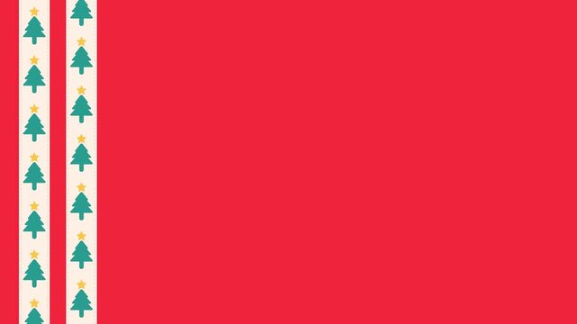Seamless looping background animation of moving side stripes with pine tree patterns and wide red text copy space area. Flat style Christmas holiday frame design concept