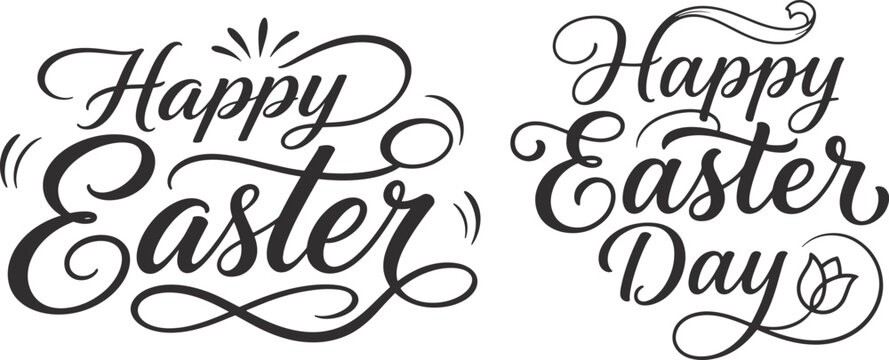 Festive Happy Easter Calligraphy Script Vector Typography Design, Spring Holiday Happy Easter Cursive Title Graphic ideal for Easter greeting cards, seasonal banners, and holiday party invitations.