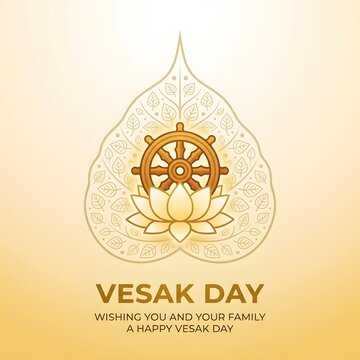 Elegant Vesak Day Greeting Card with Dharma Wheel and Lotus