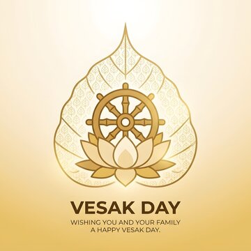 Elegant Vesak Day Greeting Card with Dharma Wheel and Lotus Design