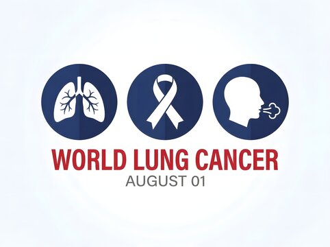 World lung cancer day awareness design featuring human lungs silhouette a medical ribbon and profile icon on blue circles