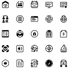 Fototapeta premium Elegant digital web service icon collection with online shopping, payment, messaging, security shield, and responsive design symbols, white background.