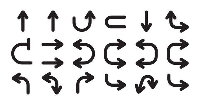Modern black arrows outline icons on transparent background set vector illustration design.