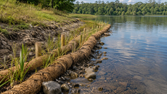 Stabilisation naturelle d&rsquo;une berge avec boudin de coco