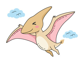 Cute Cartoon Pterosaur Flying in the Sky Illustration © Gulungan