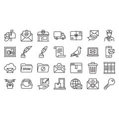 Fototapeta premium Email and Postal Service Outline Icon Collection