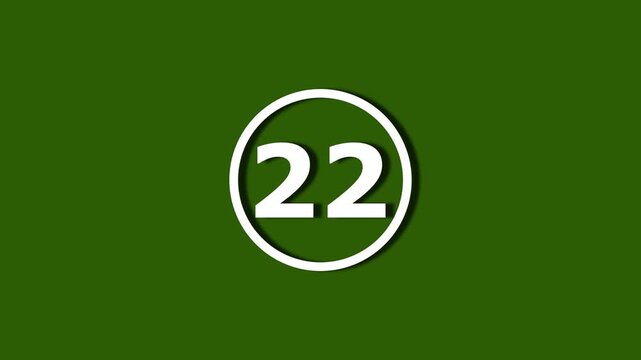 Number 22 white color animation motion graphics sign symbol in circle concept. 