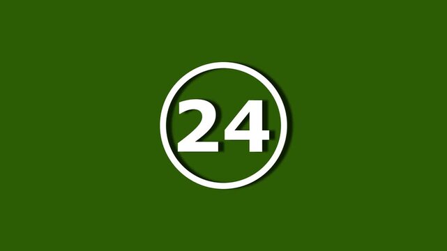 Number 24 white color animation motion graphics sign symbol in circle concept. 