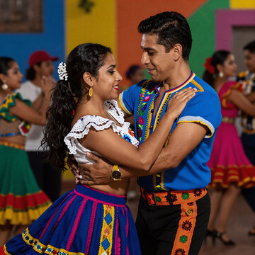 Synthwave Latin Rhythm. Latin American Couple Dancing Together