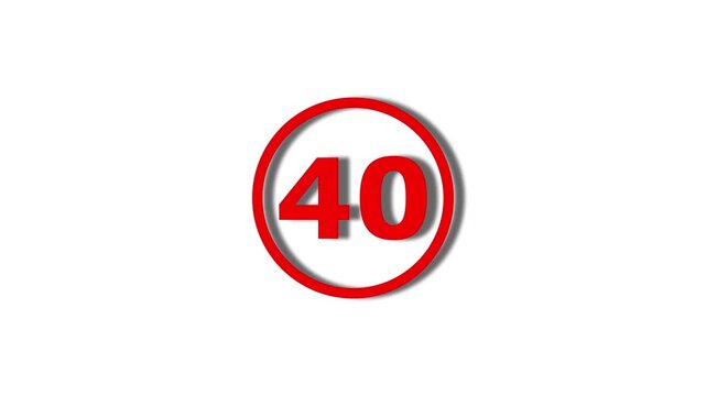 Number 40 red color animation motion graphics sign symbol in circle concept. 