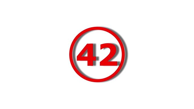 Number 42 red color animation motion graphics sign symbol in circle concept. 