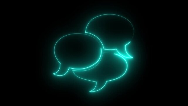 Neon glowing Animated white neon chat bubbles on a black background for online communication and messaging 4k video animation.