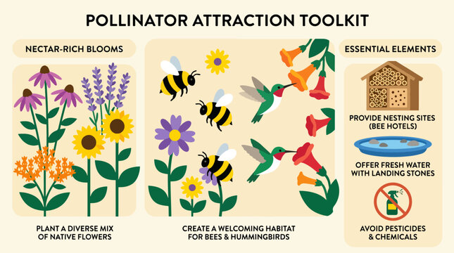 Colorful flowers for bee attraction.