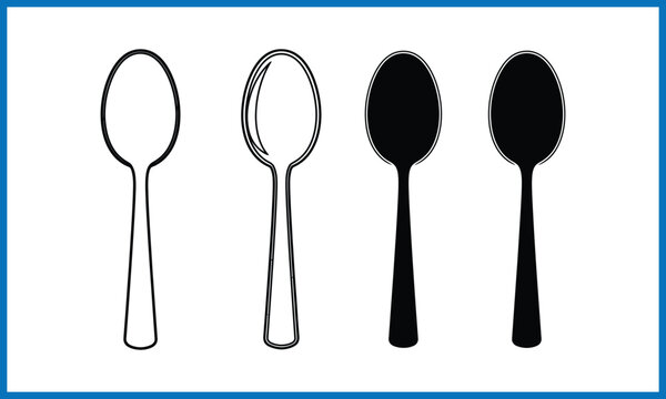 Spoon Icon Set. Kitchenware cutlery, dining spoon line and glyph silhouette vector icons