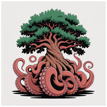 Tentacles wrapped around tree trunk roots.