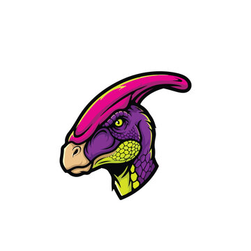 Colorful Parasaurolophus Dinosaur Mascot Head Illustration.